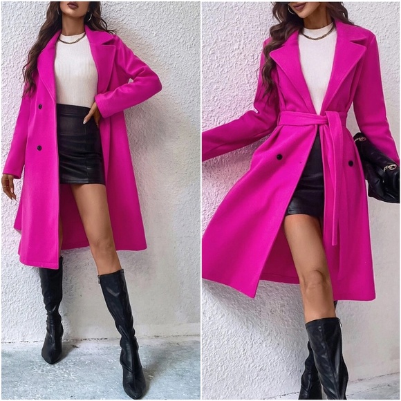 Jackets & Blazers - Classic Hot Pink Double Breasted Button Jacket Coat